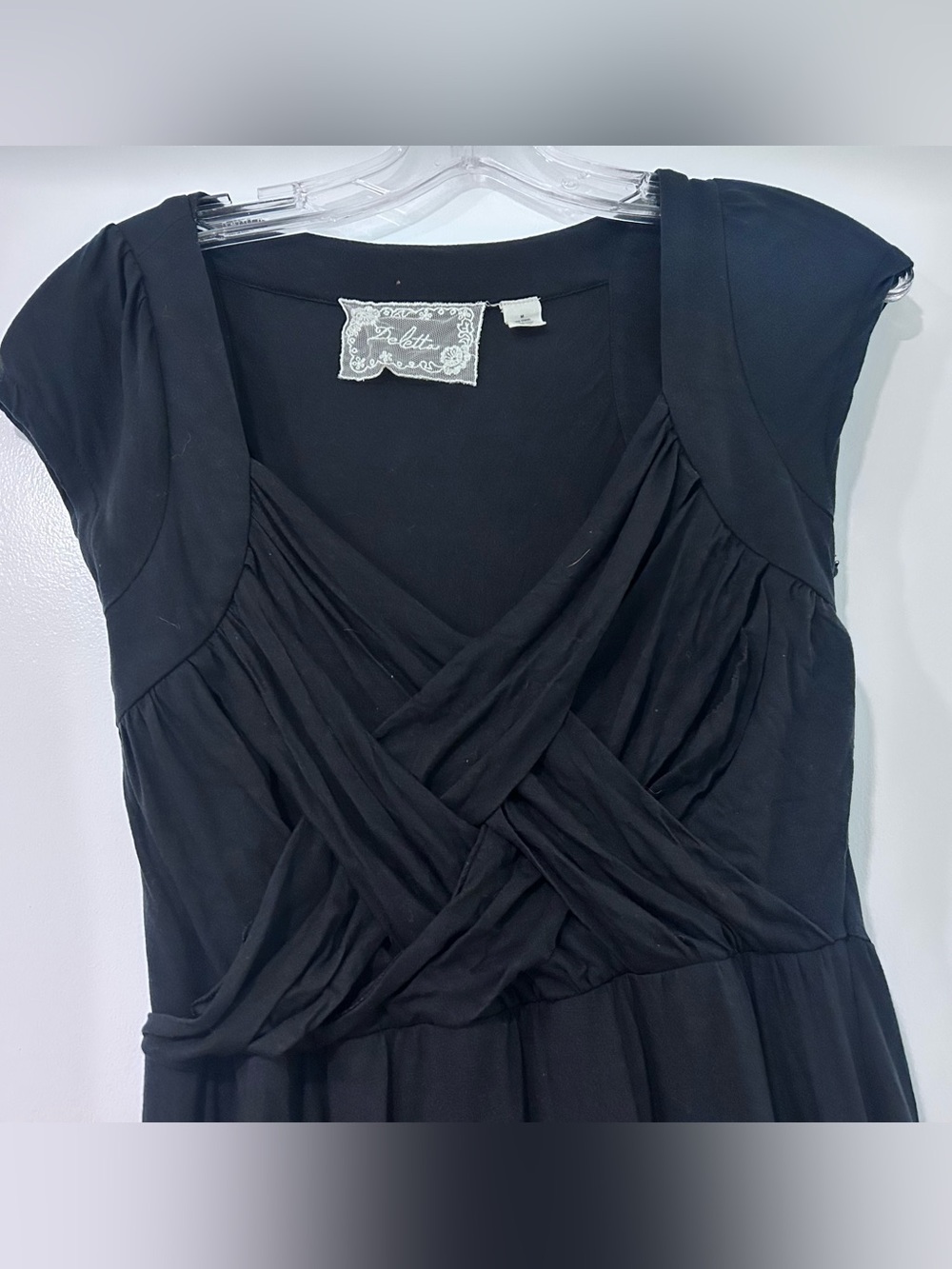 Anthropologie Deletta Black Cap Sleeve V-Neck Midi Womenβs Dress - EUC